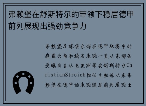 弗赖堡在舒斯特尔的带领下稳居德甲前列展现出强劲竞争力