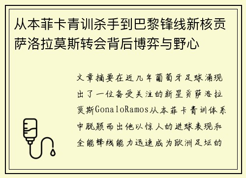 从本菲卡青训杀手到巴黎锋线新核贡萨洛拉莫斯转会背后博弈与野心